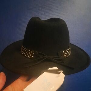 Black Wide-Brim Hat with Studded Band